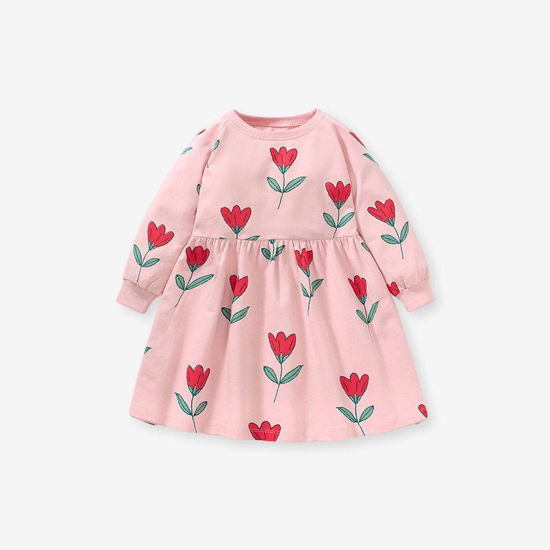 Children's Clothing Girls' Dress Spring and Autum 2023 New Pink Flower Knitted Skirt Baby Girl Princess Skirt