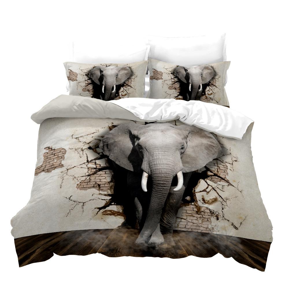 Nieuwe 100% Beddengoedset 3D Print Olifant Dekbedovertrek 3d Kingsize Meisje Jongen Dierenserie Europese En Amerikaanse Stijl Bedset Queen EU single(135x200cm)