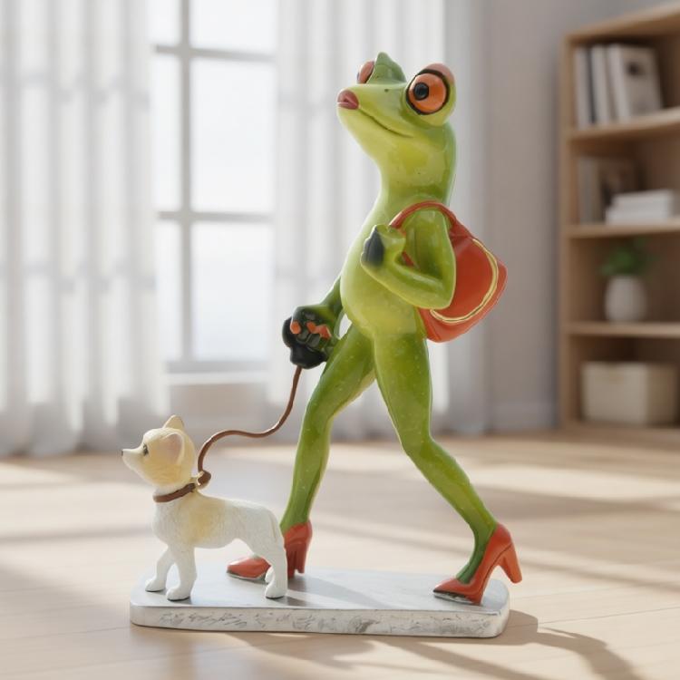 Cute Frogs Dog Resin Figurine Contemporary Animal Sculpture Funny Statue Gift Perfect For Home Liveing Room Display