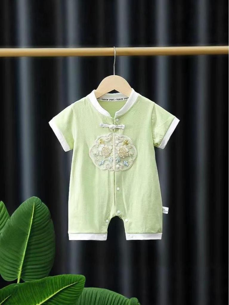 Infant & Toddler Chinese Style Summer Bodysuit - Short Sleeve, Thin Newborn Crawling Outfit