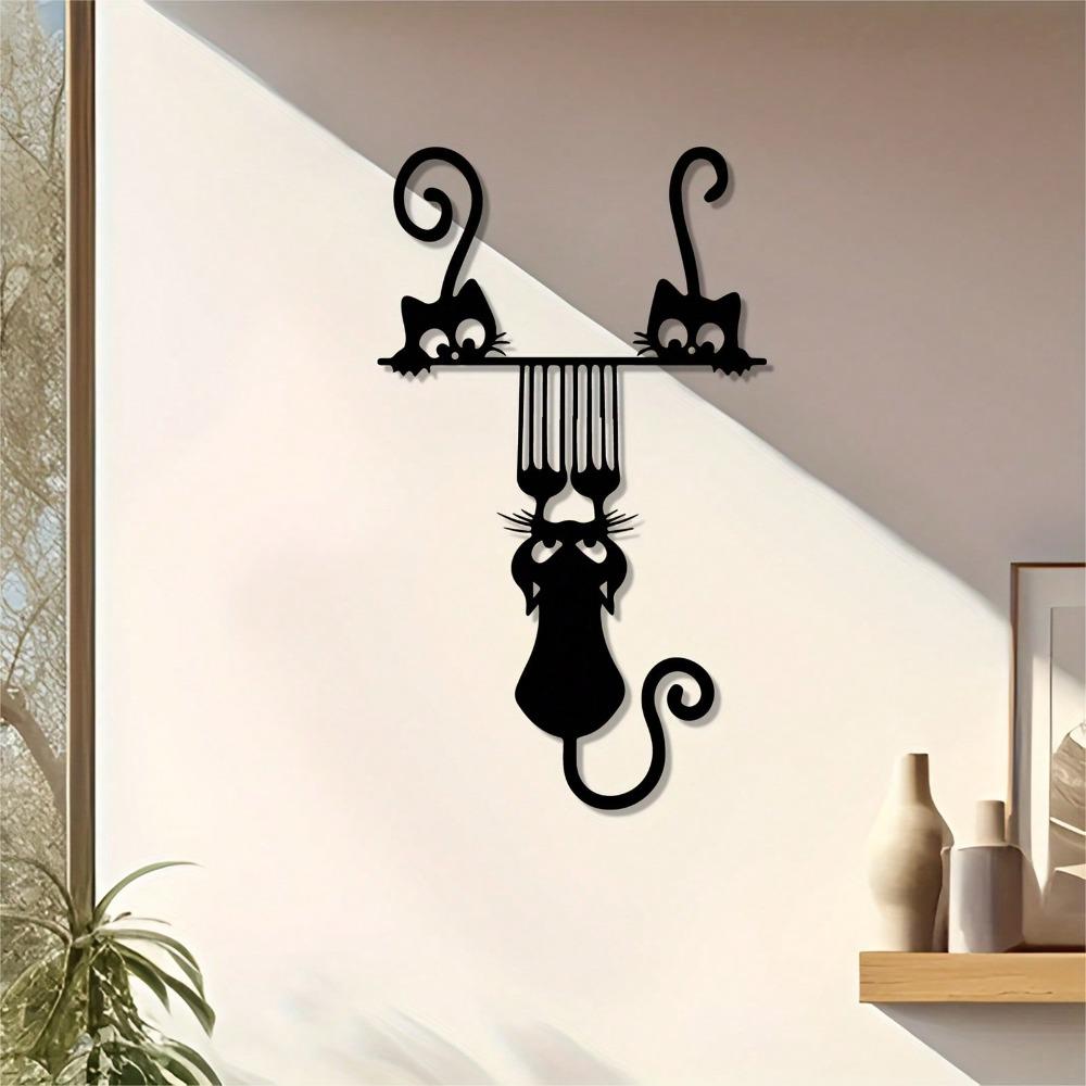 Falling Cat Metal Wall Art Halloween Gift Modern Home Garden Decor Laser Cut Sculpture