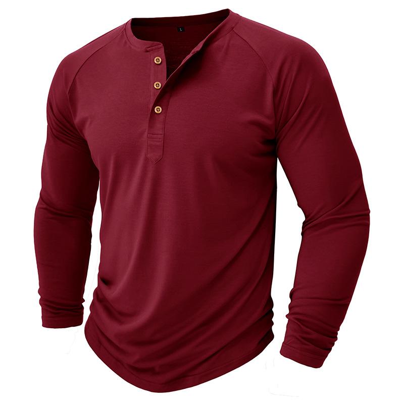 Men's Slim Crew Neck Long Sleeve Henley Shirts Casual Solid Basic Tops 3-Button Sports T-Shirts Athletic Workout Moisture Wicking Tee Shirt for Male