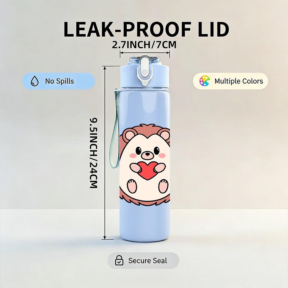 1PC Heart Cartoon Pattern 750ml Color Plastic Sports Water Bottle Leakproof Flip Straw Lid Suitable for Sports Office Home Use
