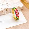 Classic Vintage Geometric Rings Engraved Gold Plated Ring Colorful Enamel Flower Rings  Engagement