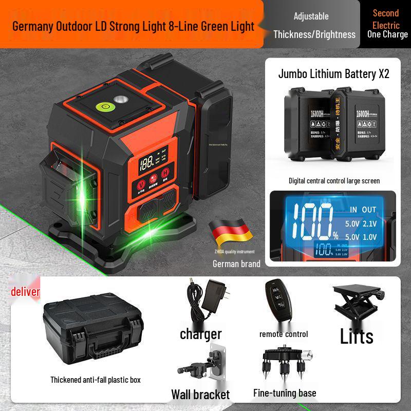 12-Line High Precision Green Infrared Level with Automatic Outdoor Wall Sticking and Self-Leveling