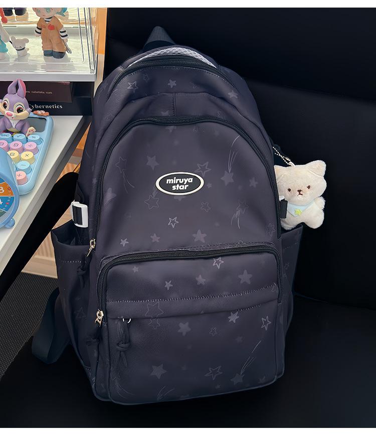 Schoolbag Trend Korean Edition School Bag Junior High School Girls Large Capacity Student Backpack College Student Campus Travel Lightweight Backpack