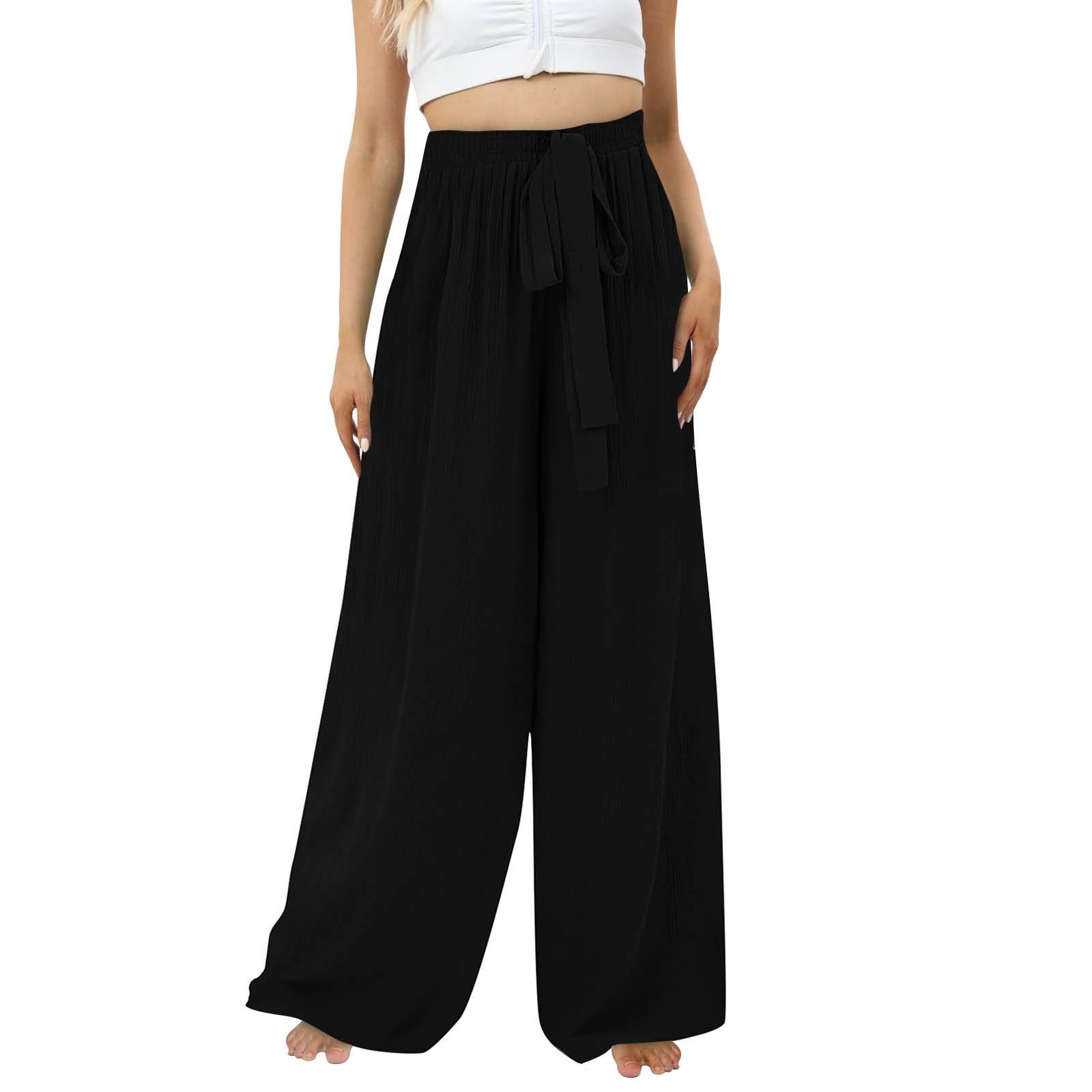 

Women s Elastic Waist Color Pocket Casual Trousers Slim Fit Sports Women s Pants M чёрный