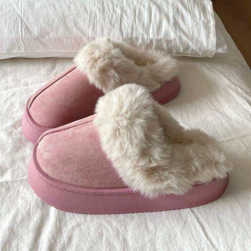 

Fashion Winter New Flat Bottom Cotton Drag Women Fashion Round Head Suede Plus Wool Warm Half Drag 36 розовый