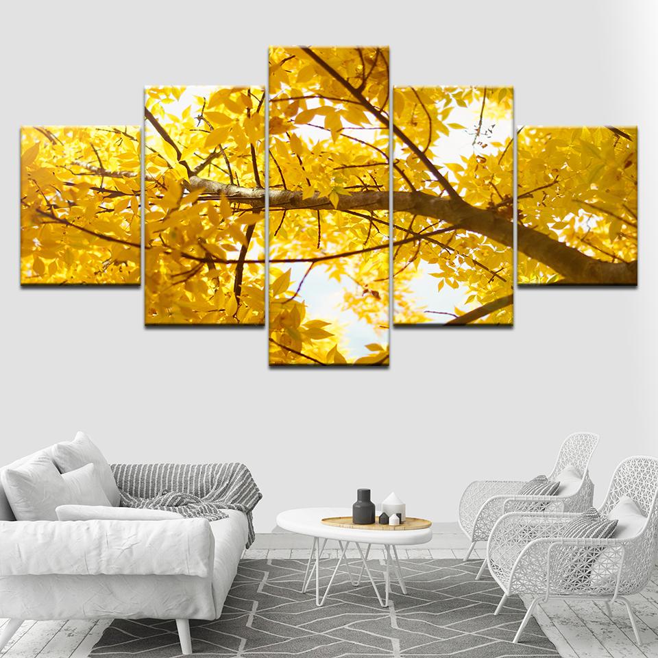 Yellow Ginkgo biloba 5 Piece HD Wallpapers Art Canvas Print modern Poster Modular art painting for Living Room Home Decor