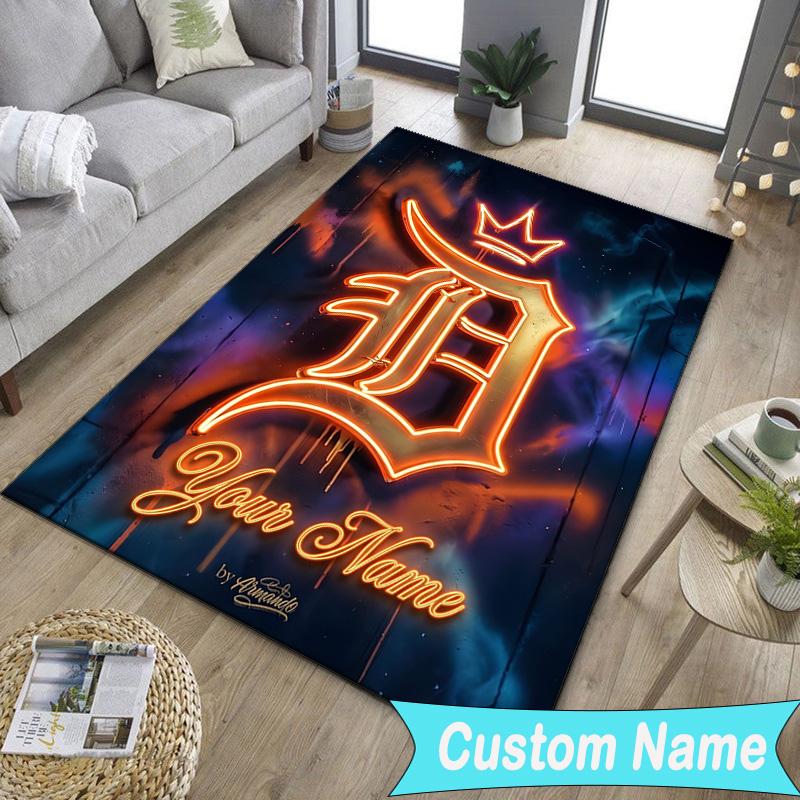 Custom NameDetroit Tigers Emblem Carpet, Indoor Rug, Chair Rug, Living Rooms, Doormat Made From Polyester Home Decor Birthday Christmas Gifts