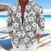 Herren Geblümt Langarmshirt Locker Leicht Strandurlaub Knopfleiste Oberteile