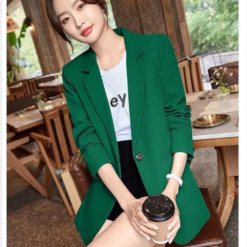 WTEMPO Office Ladies Large Size Solid Color V-neck Blazer Coats Women's Spring Autumn Long Sleeve Elegant Slim Button Coats