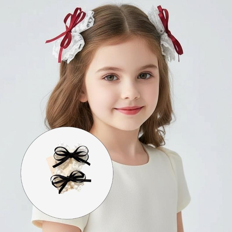 Gothic Bows Hair Clip 2000s Trend Side Clip Bows Lace Graceful Bowknot Balletcore Photo Props