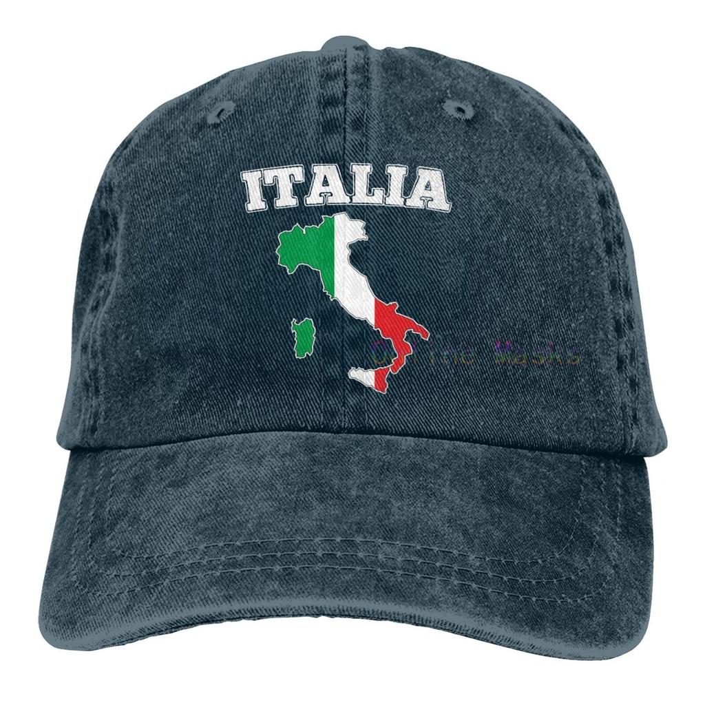 Italien Karte Flagge Vintage Baseball Caps Sandwich Cap Baumwolle Sommer Outdoor Sonnenhut Unisex Damen Unisex Erwachsene Washed Denim Verstellbar