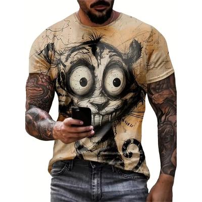 O-Ausschnitt Pullover Vintage T-Shirts Herren Übergröße Kleidung Sportbekleidung Lustiges Herren T-Shirt Tierdruck Lässige Kurzarm T-Shirts