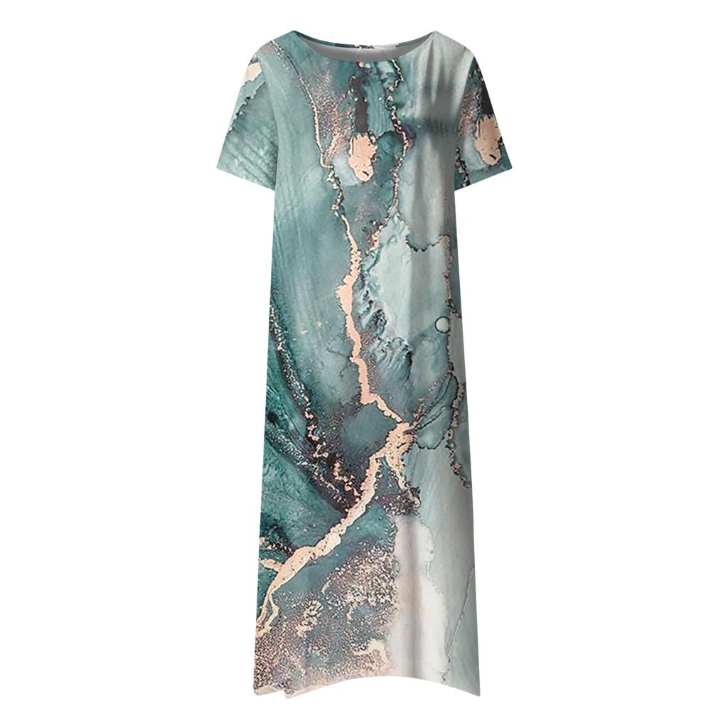 Women's Casual Dresses Printed Dresses Summer Dresses Printed Pleated Round Neck Midi Dresses Basic Classic Outdoor Daily Short Sleeve Loose Dresses