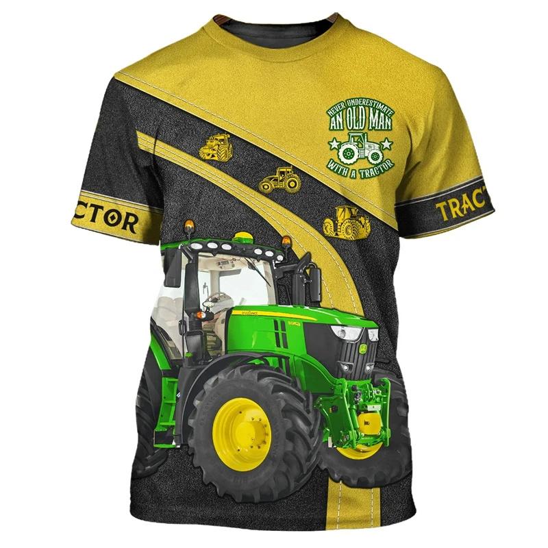 Farm Tractor Graphic T Shirt For Men Truck 3D Printed T-Shirts Casual Round Neck Tops Loose Short Sleeve Oversized Unisex Tees