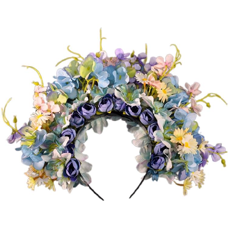 Sophisticated Floral Crown Hair Bands Traditional Ethnic Hair Accessory Double sided Fabric Flower Headband for Women