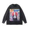Trendy Brand Harajuku Y2K Cartoon Print Washed Long-Sleeved T-Shirt Men'S Oversize Retro Couple Bottoming Top