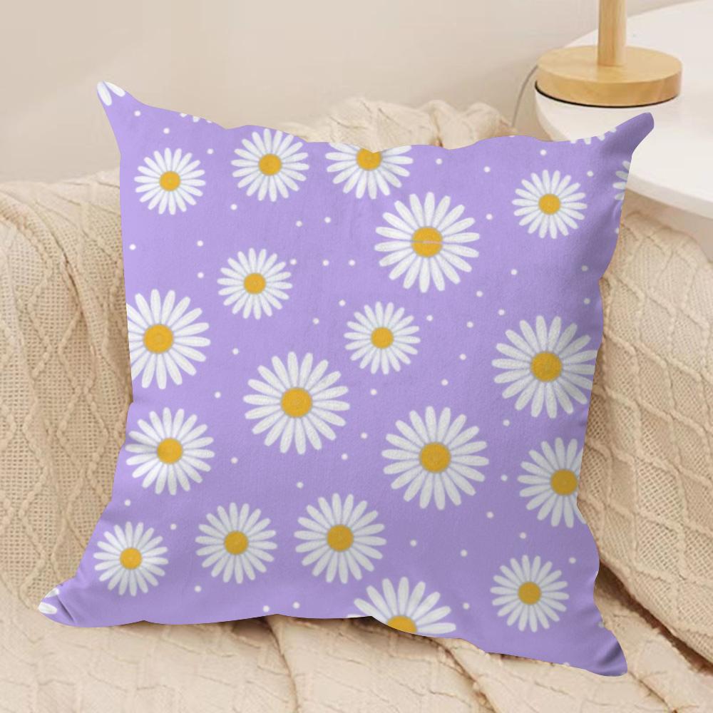 Romantic DaisyPrint Spring Cushion Cover Silky Short Plush DoubleSided Printed Pillow Case for Sofa All Seasons Home Decor Gift