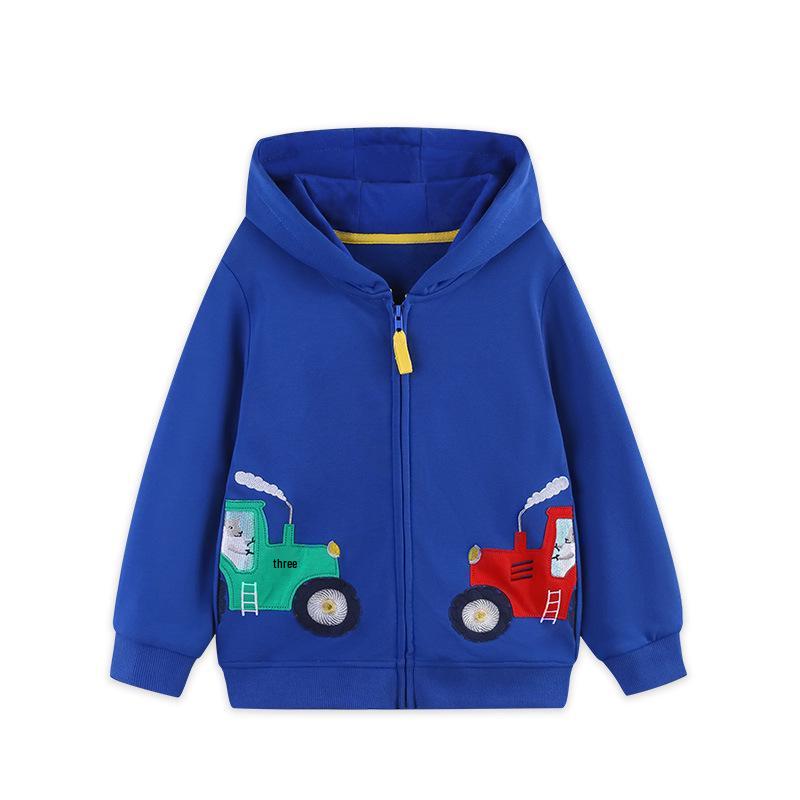 Autumn Boys  Hooded Cardigan Jacket with Cartoon Car Print - New Arrivals for Kids 2Y (90cm)