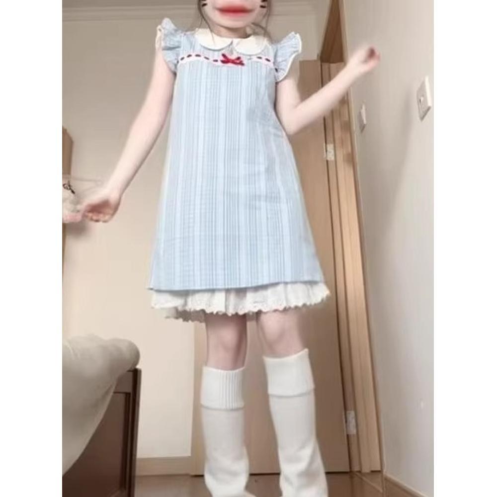 Sweet plaid lace short sleeve summer new nightdress Japanese student dress loose pajamas can be worn outside