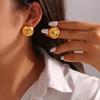 18K Gold Plated Titanium Steel Sun Design Enamel Stud Earrings - Fashionable, Non-Fading.