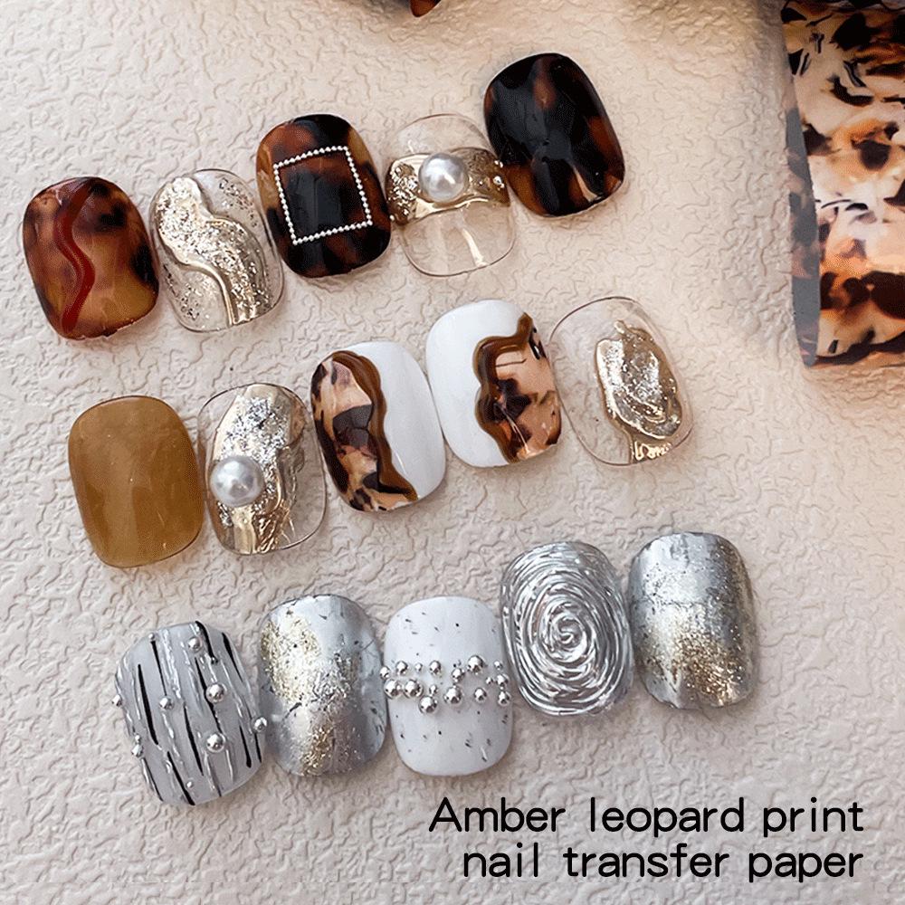Amber Snake Nail Transfer Stickers: Autumn/Winter Retro Style with Irregular Texture Pattern