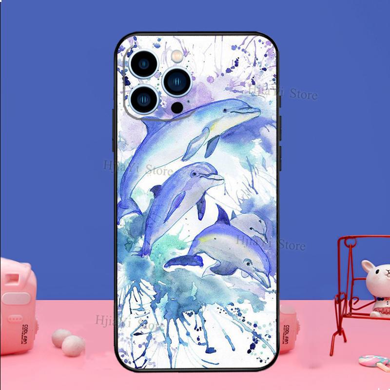 Ocean Dolphin Case For iPhone 16 15 13 11 14 Pro Max 12 Mini Plus XR X XS Max Silicone Phone Cover