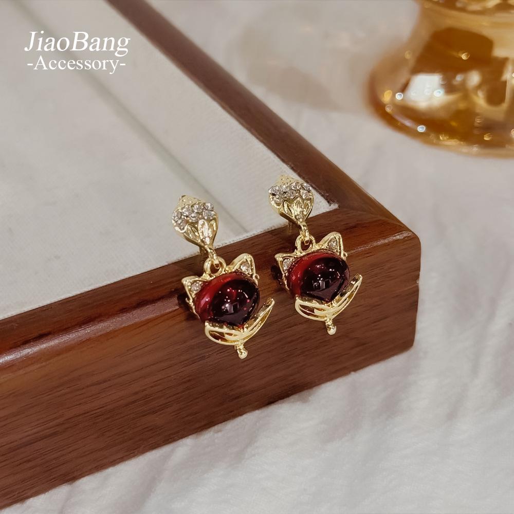 

Вінтажні геометричні сережки-пусети зі стразами - Ретро придворний стиль, Нішевий дизайн, Легка розкіш, Високий клас