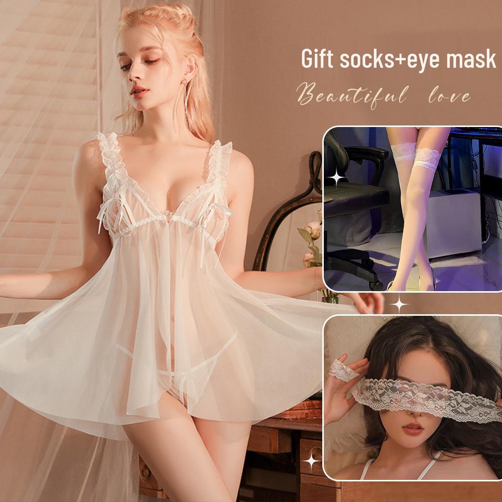 Temptation See-Through Hollow Out Chest Slit Sexy Sleepwear Lingerie Nightgown 814