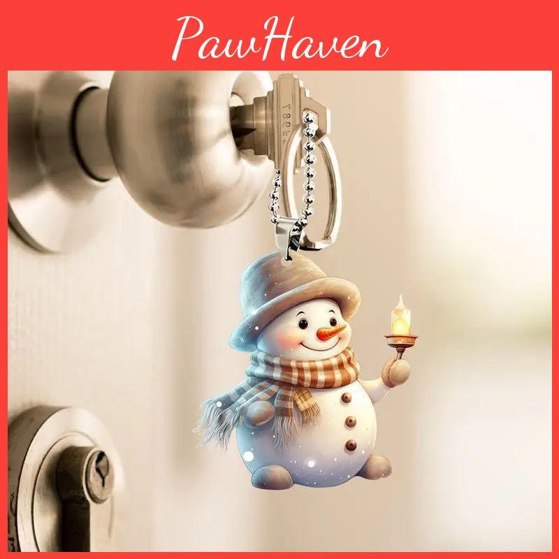 Cute Candle Handheld Snowman Pattern Acrylic Pendant For Christmas Decoration