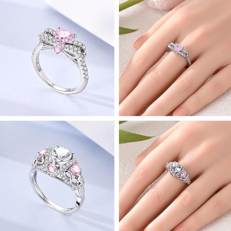 Latest Genuine Copper Rings Pink Bow Heart Love Stackable Ring For Women Girl Engagement Weddling Party Jewelry Creation Anniversary