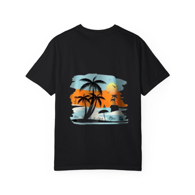 Tropical Beach Scene T Shirt White Palm Tree Sunset Ocean Design Summer Vacation Casual Wear