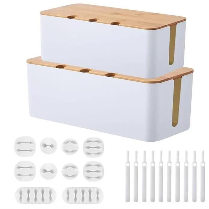 Minimalist Cable Management Box with Bamboo Lid
