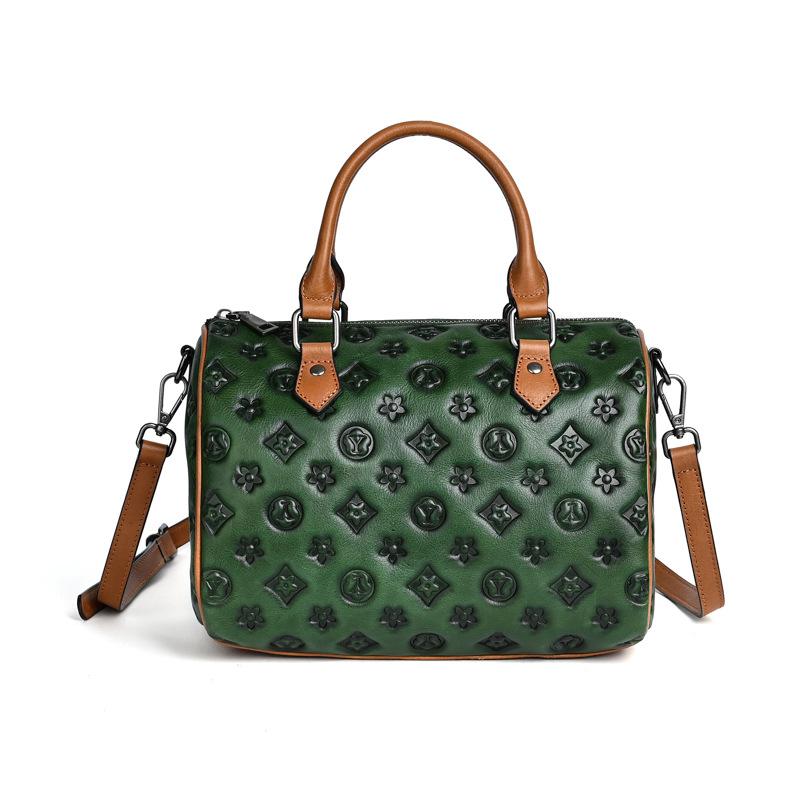 Большая вместительная сумка через плечо с тиснением Vintage Tote 26*15*18 зелёный — фото 5