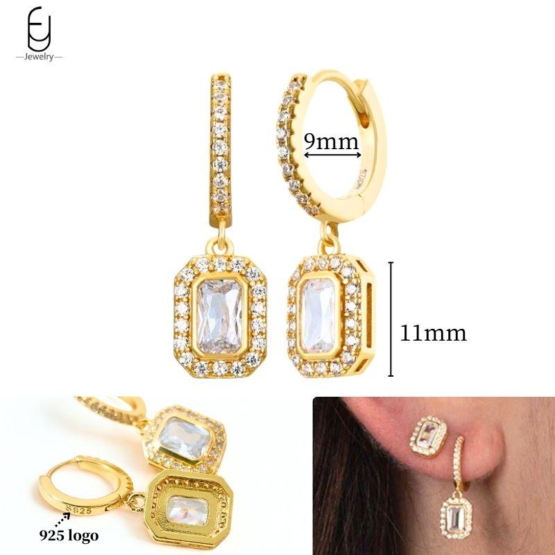 925 Silver Ear Needle White Crystal Gold Earrings for Women Luxury Water drop/Heart/Flower Pendant Earring Fine Jewelry