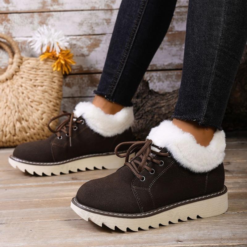 Winter Vintage Warm Hairy Low Top Non Slip Cotton Shoes for Women Retro Solid Versatile Plush Comfortable Chunky Snow Shoes