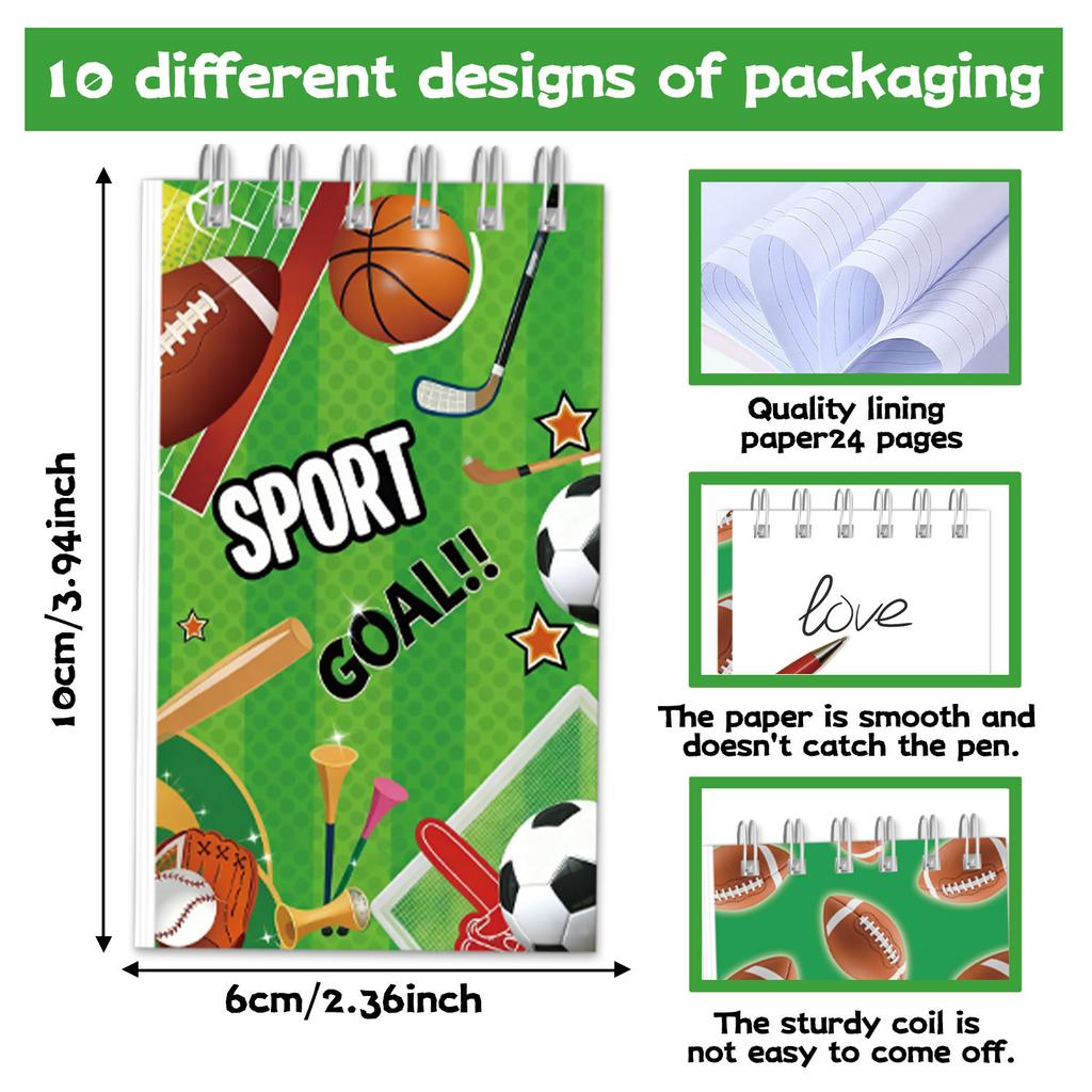 Notepads Baseball Football Soccersports 10 Pcs Spiral Journal Notebooks Football Notepadsnotebooksmini Notepads Spiral Journal