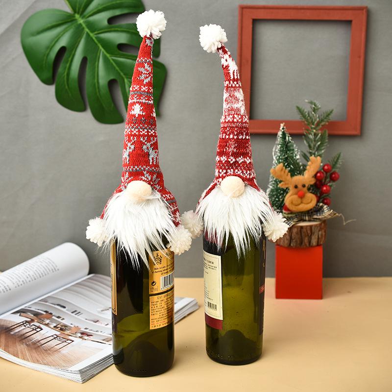Knitted Faceless Old Man Christmas Wine Bottle Cover & Stopper Gift Set