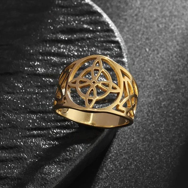 Полая нержавеющая сталь Узел ведьмы Кельтский узел Разомкнутое кольцо Ирландское кольцо удачи Модные украшения Унисекс 7 золотой