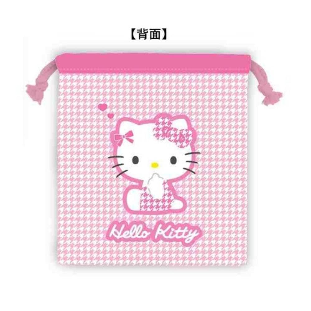 K Company Hello Kitty (Houndstooth Series) Drawstring Bag, Pink, KTC-KC-PK, H205 x W180mm