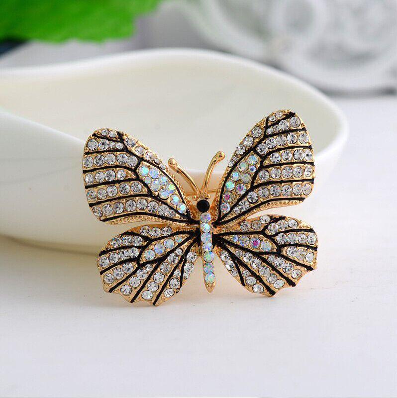 Korean Style Butterfly Drip Oil Brooch with Rhinestones - Exquisite Corsage Clothes Accessory