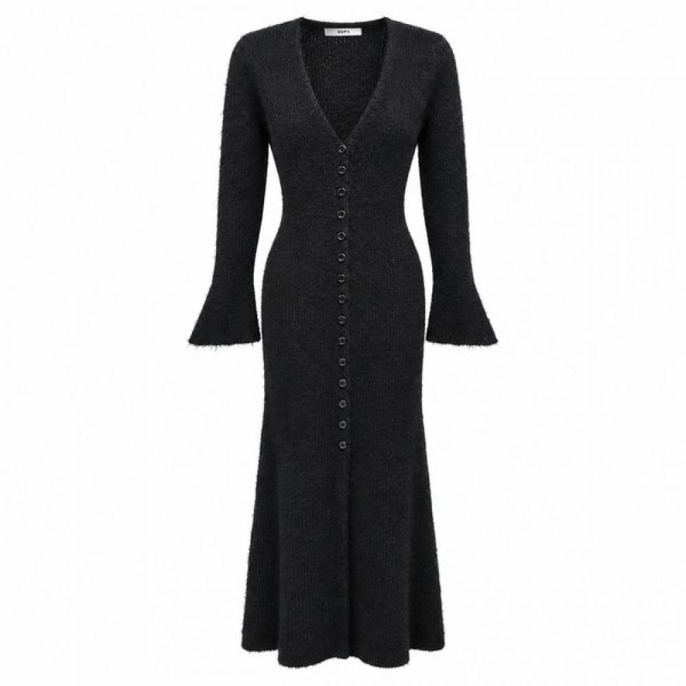 Ggpx New York Deep V Neck Wool Touch Ruffle Knit Dress Gqaop003f