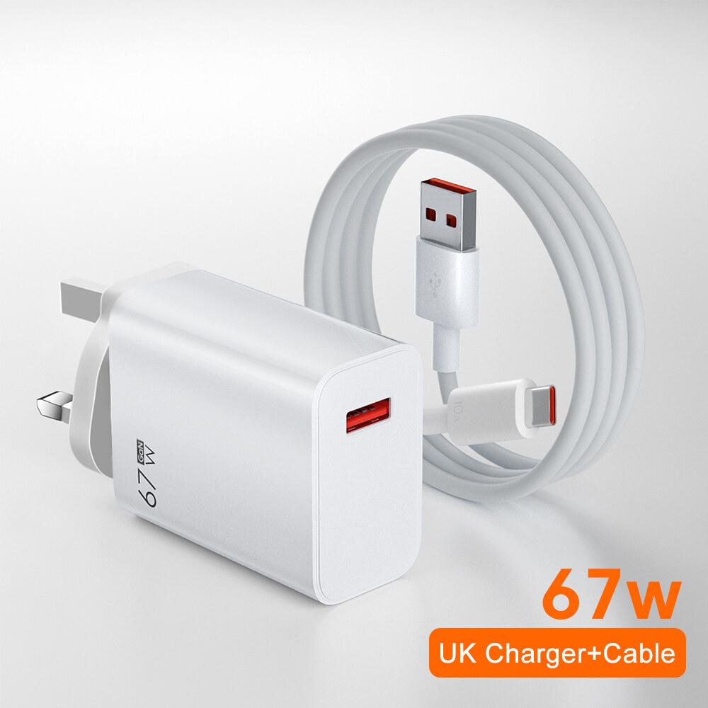 67w USB Super Fast Charger Power Adapter 6A Type-C Cable Quick Charge EU US UK Plug For Xiaomi Samsung  Fcp Oppo Vooc