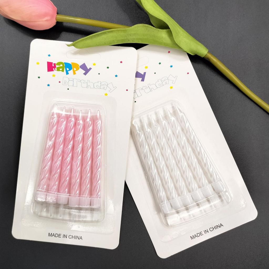 Pack of 6 Threaded Birthday Candles, Plated Metallic Paint, Threaded Colorful Spiral Candles with Base