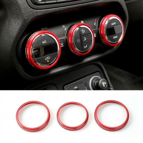 3X Red Air Conditioner Switch Knob Cover Trim Ring for 2015-2017 Jeep Renegade
