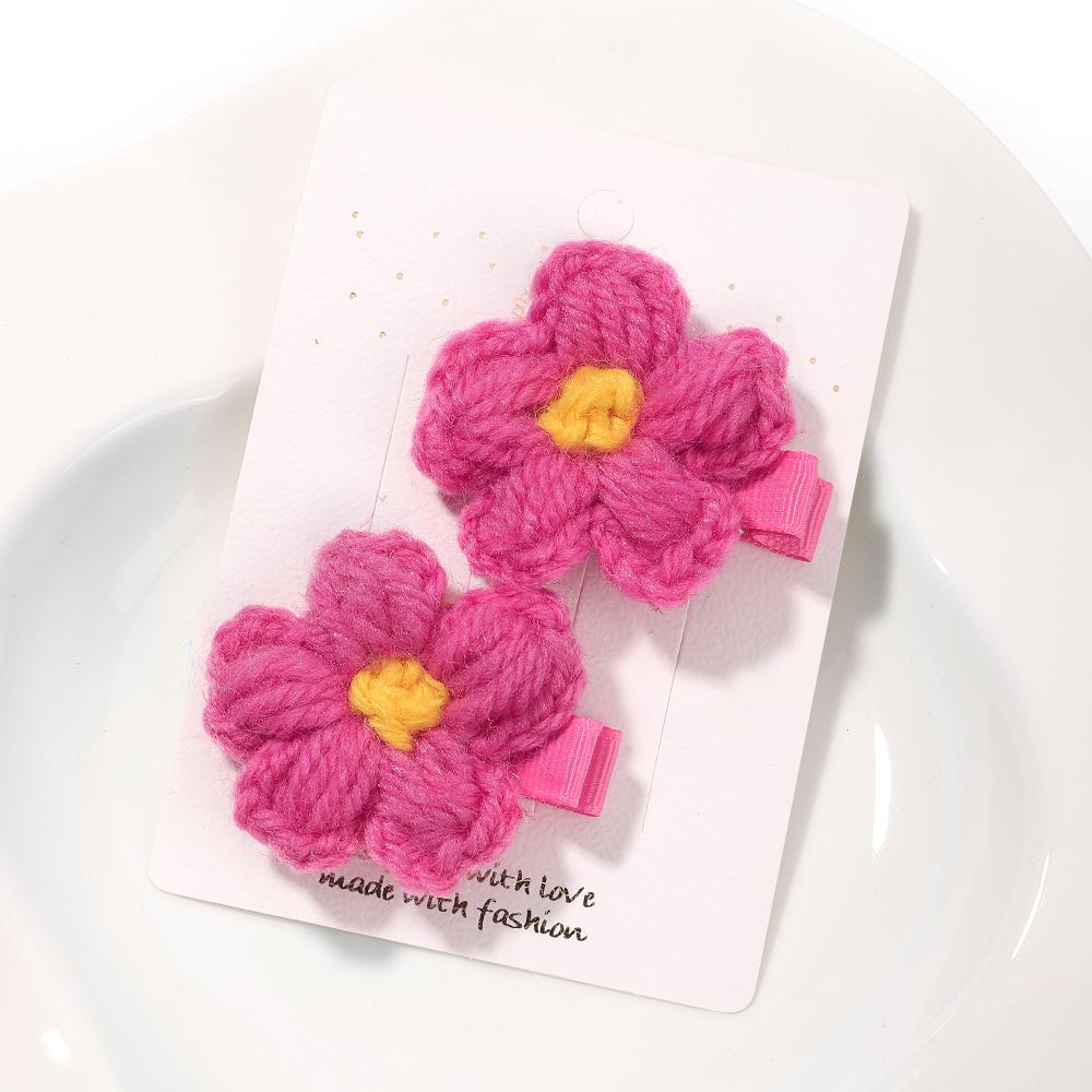 

2Pcs Flower Hairpins Cute Baby Girls Wool Knitting Headwear Handmade Crochet Small Puff Safe Hair Clip Kids Hair Accessories