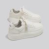 Fashion Spring Women Faux Leather Sneakers Lace Up Low-top Round Toe Thick Bottom Outdoor  Women Shoes Comfy Versatile Zapatos De Mujer