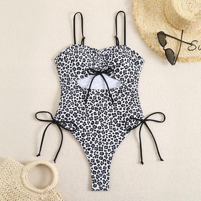 One Piece Swimsuit Women New Leopard Sling Bodysuit Sexy Hollow Out Swimwear Summer Monokini Beachwear Bathing Suit Female